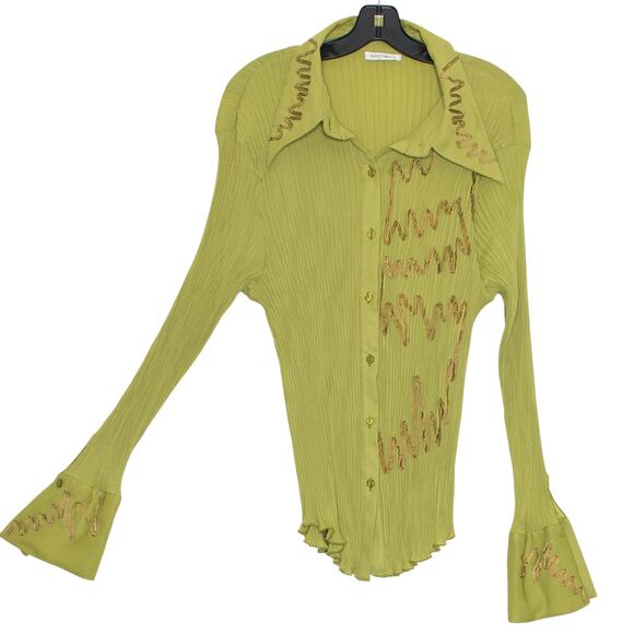 Kaelyn Max Top Y2K Cottage Boho Retro Hippie 70s Fairy Pleated Button Green 2X - Picture 7 of 7